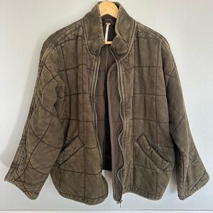 Free People Women’s Oversized Dolman Quilted Knit Olive Puffer Jacket